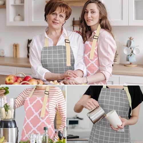 2 Pieces Aprons for Women with Pockets, Cotton Linen Waterproof Kitchen Cooking Aprons, Chef Apronfor Men Women with Adjustable Neck Strap and Long Ties(Pink/Grey) - Image 7