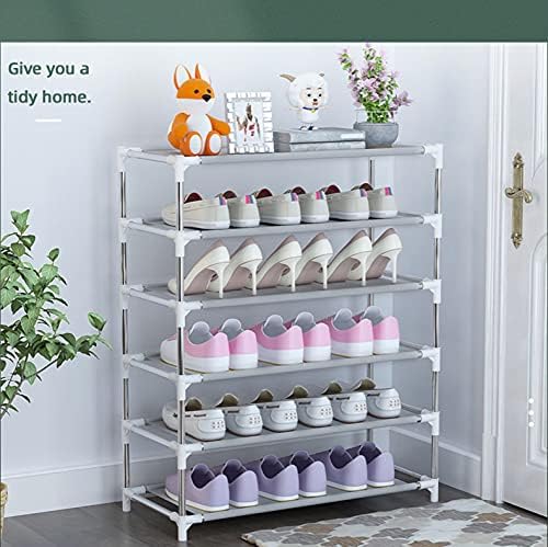 6-Tier Shoe Rack Storage,With Adjustable Shelving,High Quality Galvanizing Steel Pipe and Pp Material,Easy to Move and Assemble,bedrooms, Closet, Entryway, Dorm Room, Wardrobes Can Be Placed to Avoid Falling Ash. (WHITE-6-LAYER)