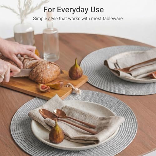 FunWheat Round Braided Placemats Set of 4 Table Mats for Dining Tables Woven Washable Non-Slip Place mats 15inch (Grey, 4pcs) - Image 6