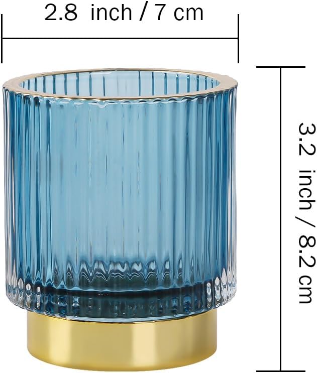 Blue Makeup Brush Holder, Glass Toothbrush Holders for Bathrooms, Gold Pen Holder for Desk, Vintage Make Up Brush Holder Vanity Organizer for Brushes, Lipstick, Eyebrow Pencil