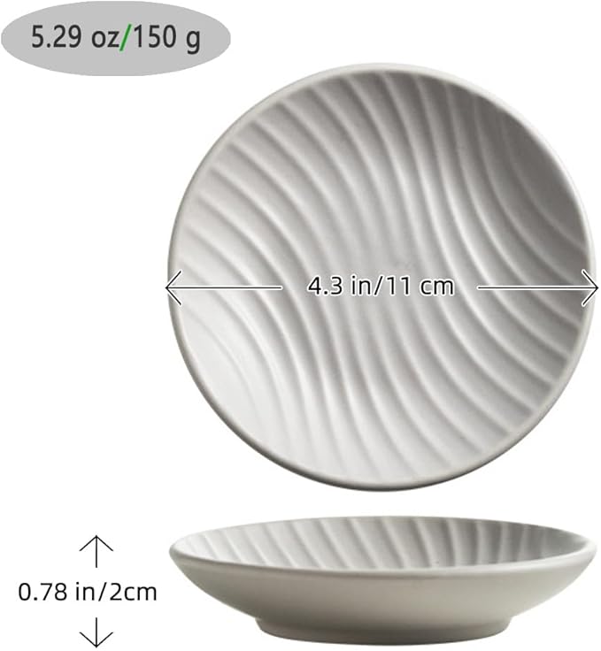 Chic Round Soap Dish, Modern Minimalist Striped Design Ceramic Tray(Oatmeal)