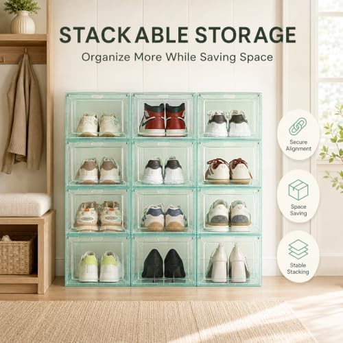 1 Pack Green Stackable Shoe Box for Men’s Sneakers, Magnetic Drop-Front Organizer for Closet or Display, Fits Shoes up to Size 13 – 13.5 x 10.55 x 7.5 In - Image 6