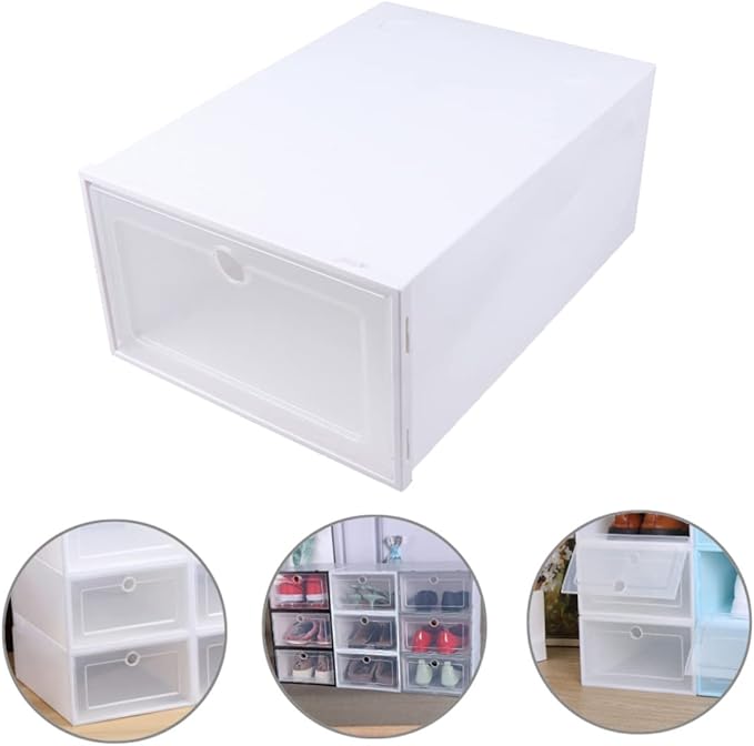 6pcs Transparent Stackable Shoes Container Drawer Type Shoe Organizer Dustproof Design for Closets Entryway and Storage White
