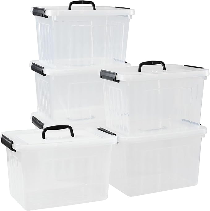12 Quart Plastic Storage Box with Handle, 6 Pack Clear Latching Container Bin