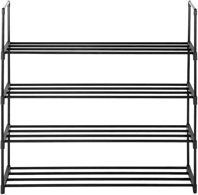 4 Tier Shoe Rack Shoe Shelf Organizer Free Standing Stackable Shoe Shelf Entryway Shoe Organizer Unit Storage Rack Natural Shoe Hold Stand Storage Modern Wood Home Furniture (Ship from USA)
