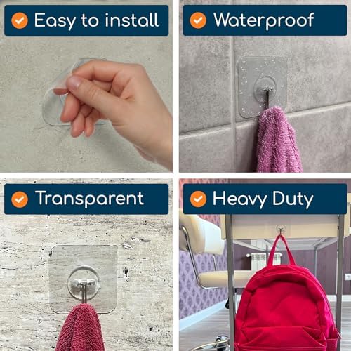 GLUIT Adhesive Wall Hooks for Hanging Heavy Duty No Drill, 22 lbs, 20 pcs - Image 6