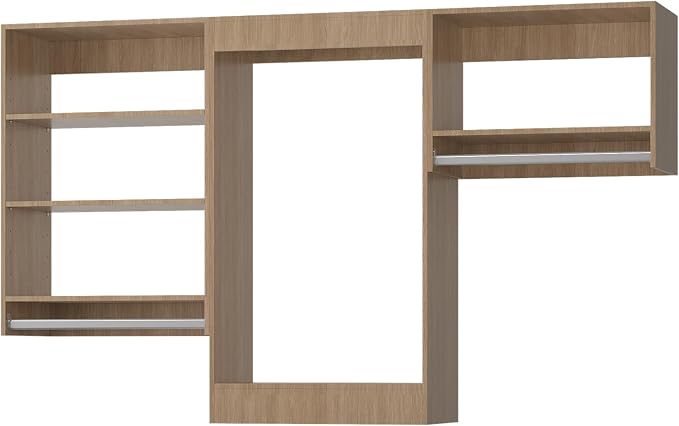 Modular Closet Organizer, 90" Wide, Wood Tower Storage with Hanging Shelves, Wall Mounted for Bedroom