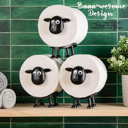 VELENTI Sheep Toilet Roll Holder - Funny Toilet Paper Holders Free Standing Cute Bathroom Decor - Premium 3D Printed Black Sheep Loo Rolls Holder - Hilarious Tissue Paper Roll Storage - Set of 3 - Image 6