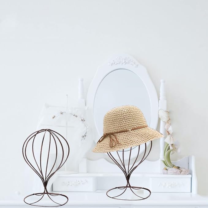 Mydio 2 Pieces Modern Metal Hat Stands Durable Stable Metal-Hat Cap Rack Wigs Holder, Metale (Brown)