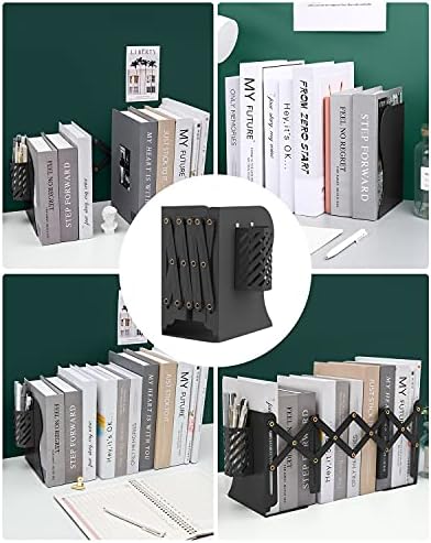 MSDADA Adjustable Bookends, Book Ends for Heavy Books, Expandable Book Organizer with Pen Holder for Desk, Shelf, Office,School, Thanksgiving for Students and Teachers (Black) - Image 7