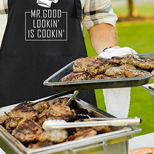 Rosoz Funny BBQ Black Chef Aprons for Men, Kitchen Cooking Grill Aprons - Image 7
