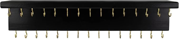 SANY DAYO HOME Black Necklace Holder Jewelry Organizer with 30 Hooks, 15 x 3 x 4 inches Wall Mount Rustic Pine Wood Shelf for Necklace, Hair Bow Storage