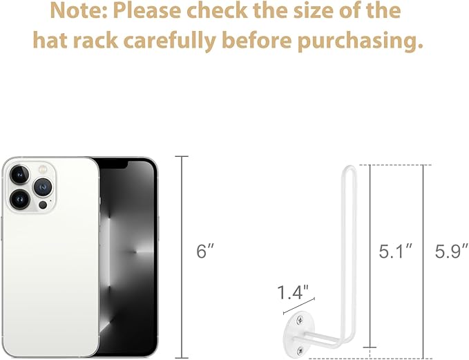 Mkono Hat Organizer for Baseball Caps, Set of 2 Wall Hat Rack 5 Inches Space Saving Holds 20 Caps Modern L -Shaped Hat Hooks Wall Mount Hat Holder for Closet Bedroom Storage, Small, White