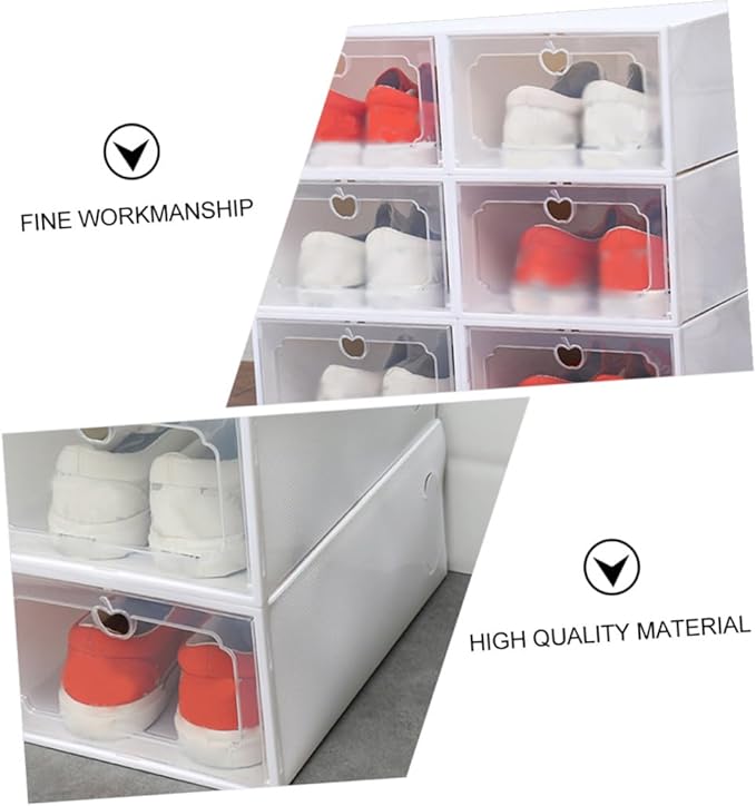 Creative Shoes Box Large Capacity Storage Case with Lid, Thickened Plastic Drawer-type Shoe Organizer for Closet, 6pcs Set, Pearl White