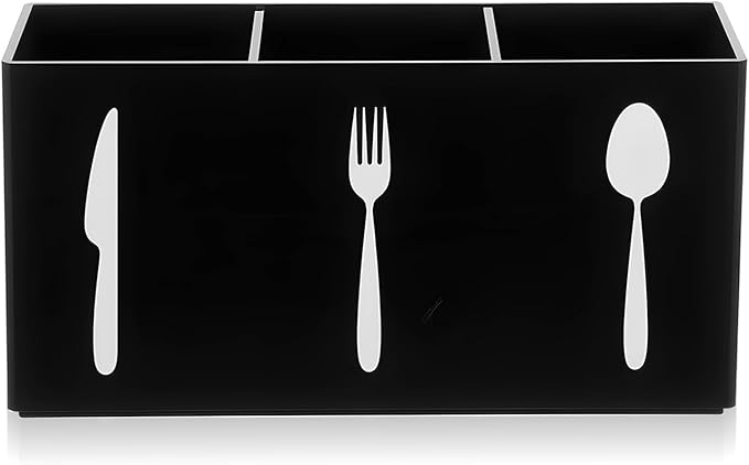 Cutlery Storage Organizer Silverware Caddy Utensil Holder Countertop Knife Spoon and Fork Organizer Kitchen 3 Section Tableware Storage Box Indoor Outdoor Party Tableware Holder (Black)