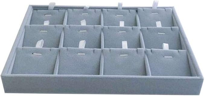 Premium Quality Grey Velvet Stackable Organizer Tray Pendant Necklace Jewelry Storage Store Home Drawer Closet Inserts Dividers with Removable Tabs