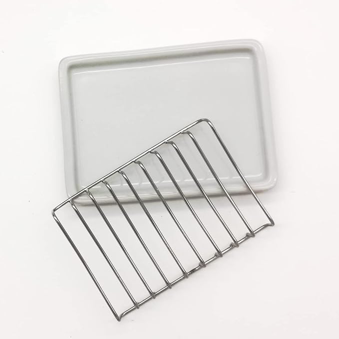 Ceramic Soap Dish with Stainless Steel Drain Tray Self Draining Soap Holder Sponge Holder Soap Dishes for Shower, Bathroom, Kitchen Sink