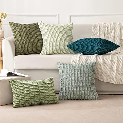 MIULEE Corduroy Decorative Throw Pillow Covers 18x18 Olive Green Pack of 2 - Image 6
