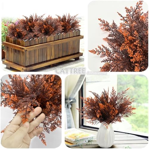 CATTREE Artificial Ferns Plants Fake Boston Fern Shrubs Plastic Leaves Faux Greenery Bushes for Home Décor Outdoor Indoor Garden Wedding Party Decoration Office Yard Verandah Planter Filler Red 4 Pack - Image 7