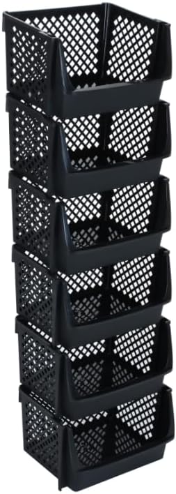 TidyFriend 6 Pk Large Stackable Storage Bins Open Front for Pantry Organizers and Storage, Pantry Storage for Food, Kitchen and Home Organization, Plastic Storage Bins, Dorm Room Essentials (Black)