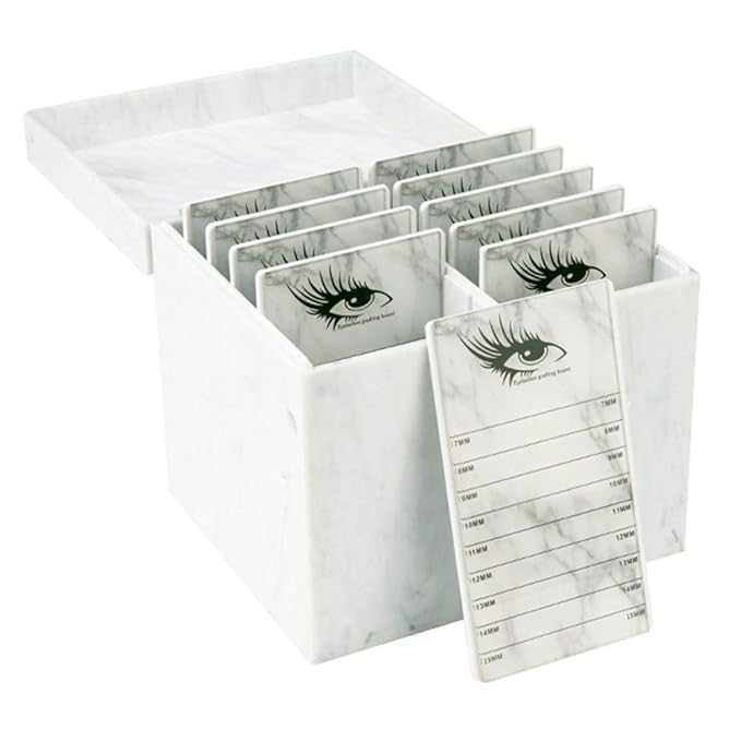 10 Layers Acrylic Eyelash Storage Box,Eyelash Holder Extension Tool,Makeup Organizer False Eyelashes Glue Pallet Holder, Grafting Eye lashes Close-Packed Display with 10 Pallets (Marble White)