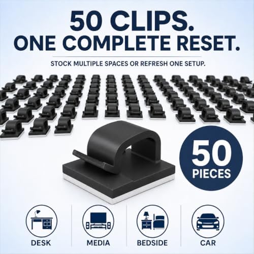 50 Pack Adhesive Cable Clips - Strong Wire Organizer & Cord Holder for Car, Desk & Office (Black) - Image 7