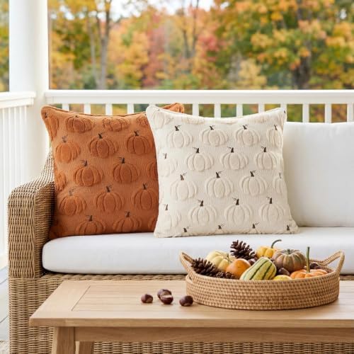 Softalker Fall Throw Pillow Covers 12x12 Set of 2 Small Rust Pumpkin Covers - Image 7