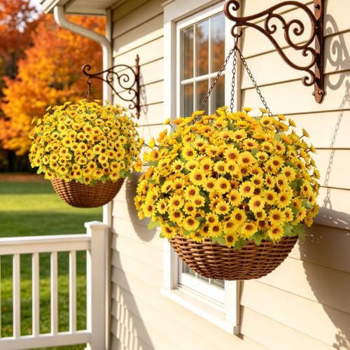 Artificial Daisy Mums for Outdoors, 12 PCS Fall Flowers, Yellow - Image 6
