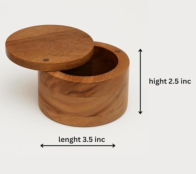 Acacia Wood Salt cellar bowl Box with Swivel Lid β Wooden Salt box for Kitchen Countertop, Salt Keeper for Cooking, Spices & Seasonings