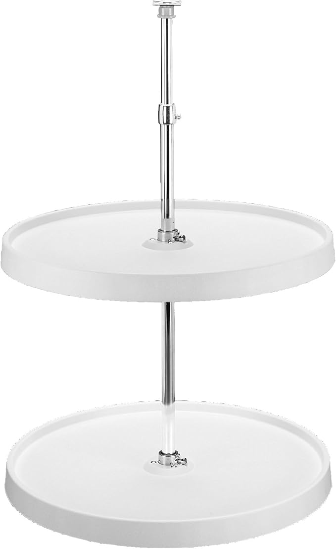 Rev-A-Shelf 18 Inch Dual Full-Circle Lazy Susan Organizer for Upper Corner Kitchen Cabinets, Plastic Home Storage 2 Tier Shelves, White, 6012-18-11-52