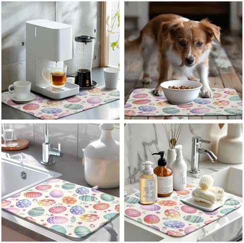 Easter Dish Drying Mat for Kitchen Counter Easter Spring Colorful Eggs Floral Drying Mats Absorbent Reversible Microfiber Washable Draining Pad Washable Dry Mat 16x18 Inch - Image 7