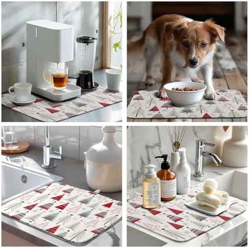 Christmas Dish Drying Mats for Kitchen Counter Xmas Tree Drying Mat Winter Holiday Dishes Drying Pad Microfiber Absorbent Dish Draining Mat Washable Dish Drainer Rack Mat 16x18 Inch - Image 7