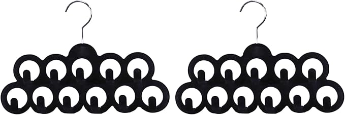 Velvet Scarf Storage Organizer for Closet (Pack of 6), Black | by Home Basics | Scarf Holder for Scarves and Ties | Slim Scarf Hangar Useful for Belts and Jewelry