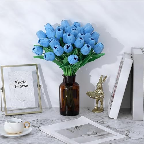 SITUMEIZI Fake Tulips 15pcs Real Touch PU Artificial Flower Blue - Image 6
