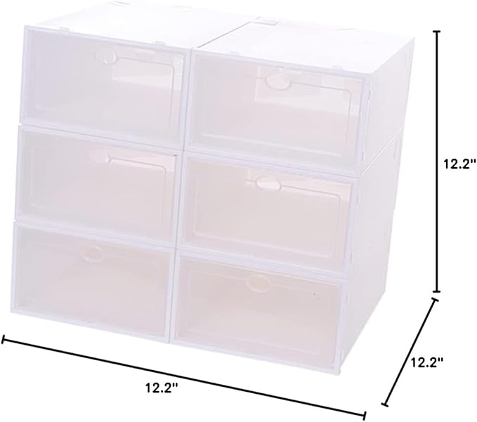 6pcs Stackable Shoes Storage Box Thickened Plastic Shoe Organizer for Women Space-saving Containers for Closets and Dorm Rooms White