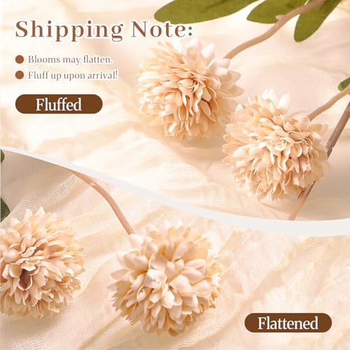 Alupssuc 32 Pcs Beige Faux Silk Mums, Fake Chrysanthemum for Vase - Image 6
