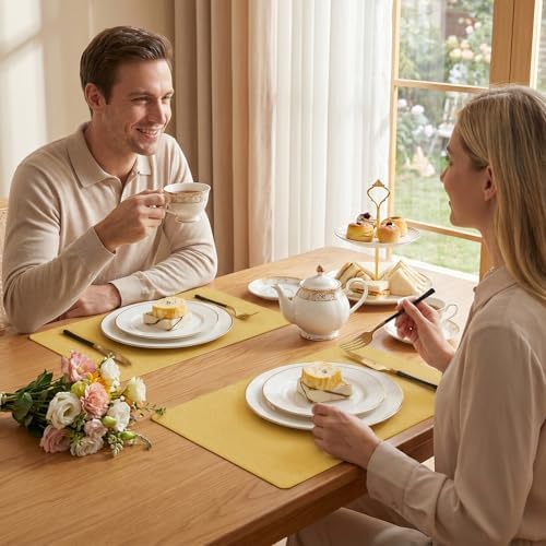 Romanstile Faux Leather Vinyl Placemats Set of 4, Yellow - Image 7