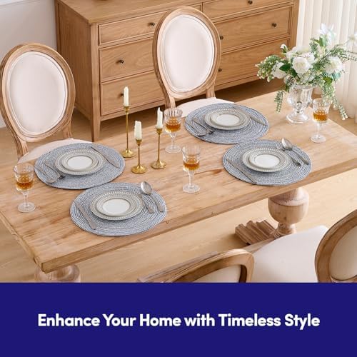 Round Placemats Set of 4-100% Cotton Two-Tone Placemat for Dining Table - Woven Braided Table Setting Place Mat - Washable Table Decor for Kitchen, Farmhouse, Rustic, Everyday Use, Navy - Image 7