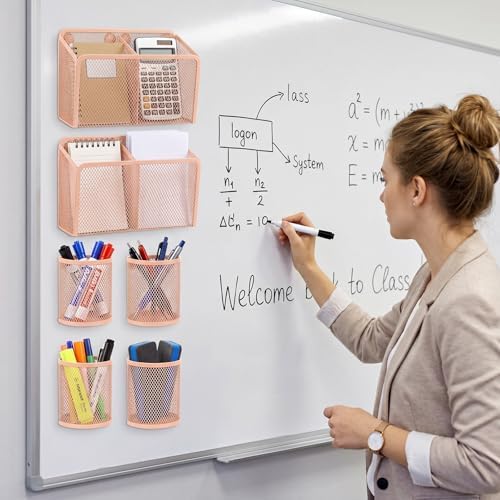 Marspark 6 Pcs Magnetic Locker Accessories Peach Magnetic Pen Holder with Strong Magnets Mesh Metal Marker Storage Basket Organizer for Locker Whiteboard Refrigerator Fridge School Office Dorm - Image 6