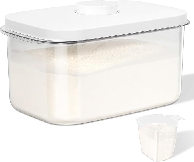 TBMAXS Airtight Flour Container 6.34 QT, Clear PET Plastic Food Storage Container Bin with Pop Up Lids For Rice Flour Sugar, Dry Food Holder for Kitchen Pantry Organization and Storage