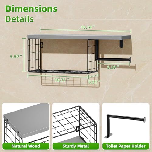 VITVITI Toilet Paper Holder with Shelf, Wall Mounted Storage Basket, Gray - Image 6