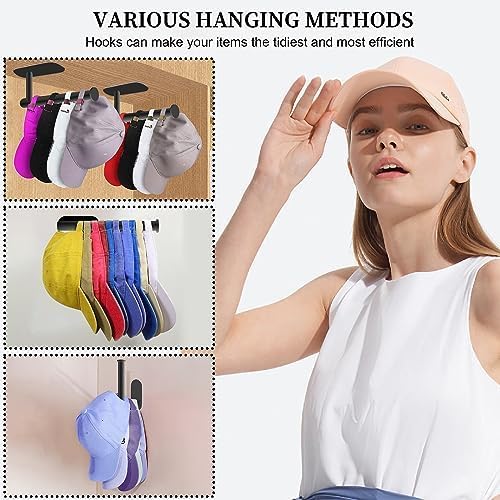Eiito Baseball Hat Hangers, Hat Organizer for Wall, Hat Holder for Baseball Hats, Hat Storage Stick Scrunchies Holder Organizer, Hat Rack for Wall (Black 2Pack)