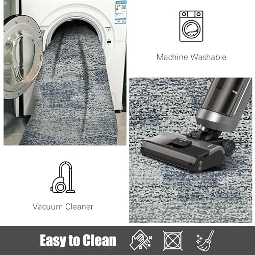 RUGSURE Washable Area Rug - 1/6 Thick - Stain & Water Resistant Non-Slip - Resistant Rug for Living Room, Bedroom, Nursery, Pet & Child Friendly, Vintage Charm Area Rugs (Grey+LightTeal, 5' x 7') - Image 7