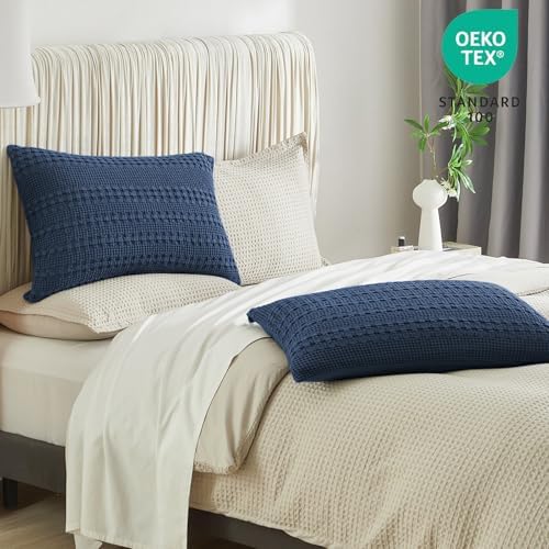 PHF Cotton Waffle Pillow Shams Standard 20" x 26", Blue Sapphire, No Insert - Image 6