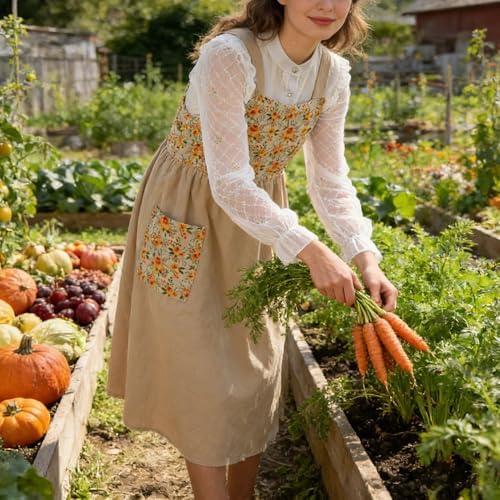 Cotton Linen Apron Cross Back Apron for Women with Pockets Pinafore Dress - Image 7