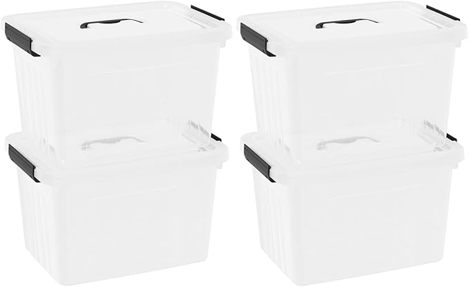 4-pack 20 L Plastic Latching Boxes Totes, Clear Storage Bins with Lids/handles