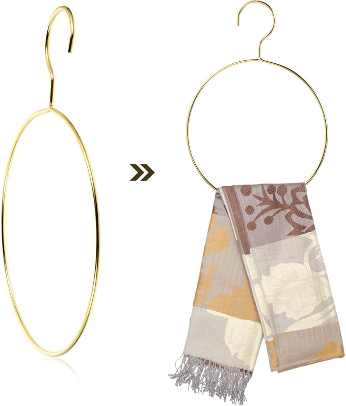 PRETYZOOM 4Pcs Golden Scarf Hangers for Closet Organization, Metal Belt and Scarf Holder Rings, Space-Saving Clothes Organizer for Ties, Belts, Scarves, and Accessories