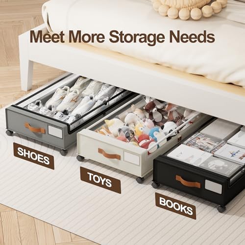 LAMU Under Bed Storage with Wheels, 2Pack Underbed Storage Containers,Black - Image 6