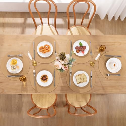 SHACOS 15 inch Round Braided Placemats Set of 6 Cotton Polyester Heat Resistant Round Table Mats Washable Place Mats for Dinner Party Table Decoration (Camel, 6) - Image 7
