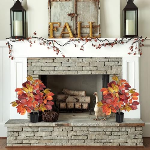 Briful 19.7" Fake Fall Tree in Black Pot, Autumn Small Artificial Beech Leaf Tree Faux Plants Indoor for Home Office Room Tabletop Mantel Thanksgiving Decor - Image 7